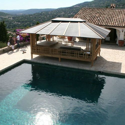 Cobertura de spa em teca - 20M2 - Teck Time - em resina trançada / fixa / com cobertura em resina trançada