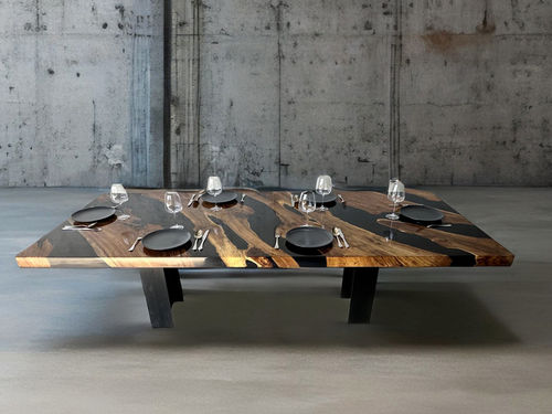 Mesa de jantar contemporânea - TAUMEN79 - ARRELART - em teca / de resina / com base metálica