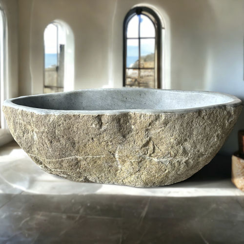 Banheira oval - CRETA - ARRELART - freestanding / para residência / em pedra natural