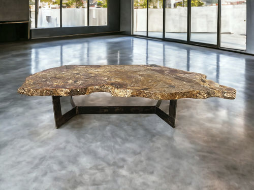 Mesa de centro de estilo rústico - BORNEO - ARRELART - em madeira fossilizada / com base metálica / sob medida