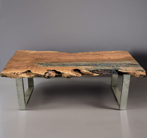 Mesa de jantar de design original - ARAVA - ARRELART - em madeira exótica / em vidro / com base em aço