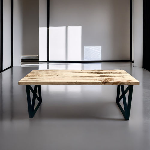 Mesa de jantar contemporânea - BUDAPEST - ARRELART - em madeira maciça / em castanheiro / com base metálica