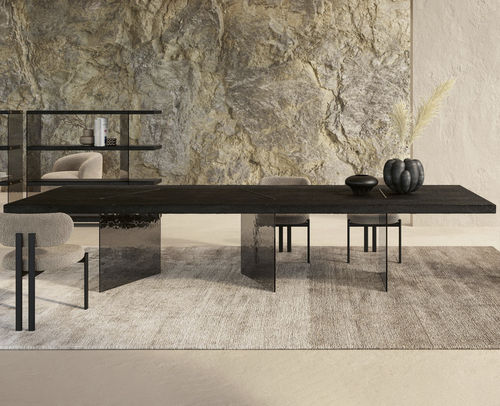 Mesa contemporânea - Harvest Murano - Nature Design - em carvalho / com base em vidro / retangular