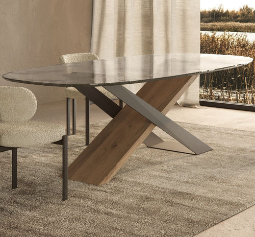 Mesa contemporânea - X - Nature Design - em vidro / em cerâmica / com base metálica