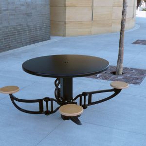 Conjunto de mesa e bancos contemporâneo - SWING ARM - MSCA01 - IRON AGE DESIGNS - em ferro fundido / para ambiente externo / para espaço público