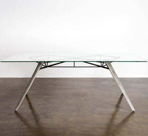 Mesa de jantar contemporânea - KAHN  - District 8 - em vidro temperado / em aço / em aço inoxidável