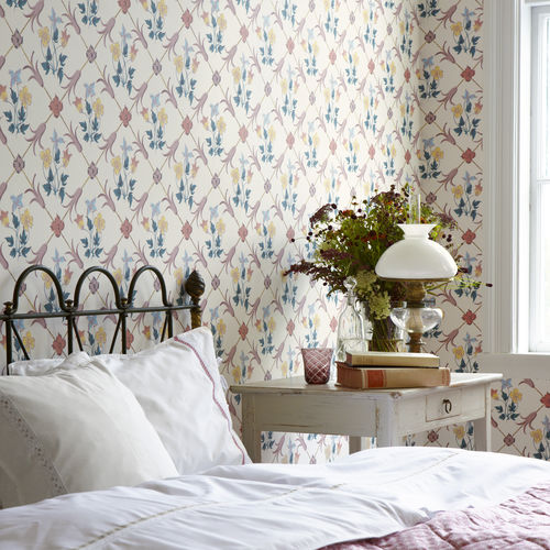 Papel de parede rétro - Tessin - Boråstapeter - floral / efeito de tecido / branco