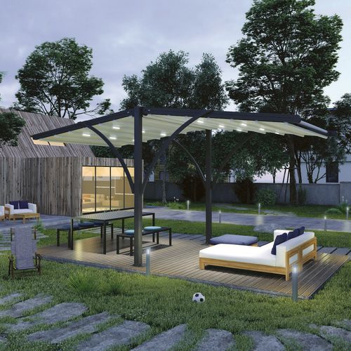 Pérgola em alumínio pintado - TAILOR-MADE R5 - SUBULATE - GOSS Outdoor - com cobertura em tela / retrátil / motorizada
