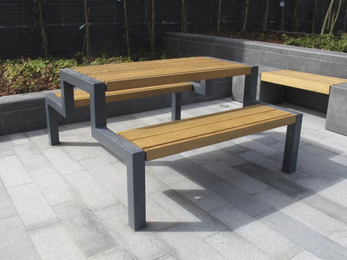 Mesa de piquenique contemporânea - THETFORD  - Furnitubes - em iroko / em aço galvanizado / retangular