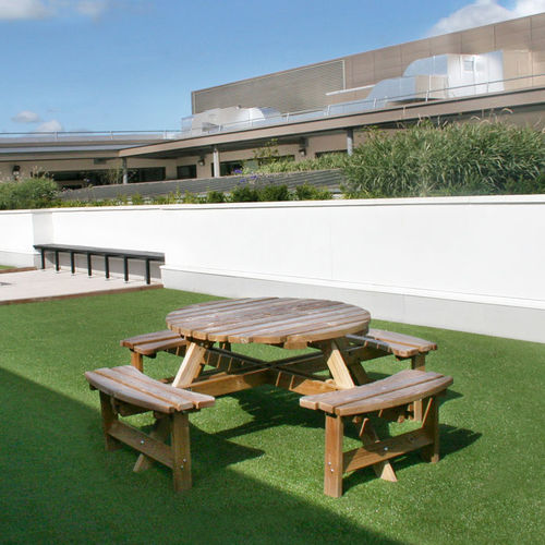Mesa de piquenique contemporânea - SPT306 - LANGLEY DESIGN - em madeira / redonda / para espaço público