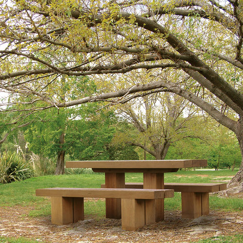 Conjunto de mesa e bancos contemporâneo - STANDARD - Woodscape. - em madeira / para ambiente externo / para espaço público