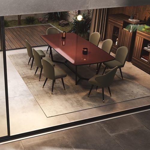 Mesa de jantar contemporânea - ROSE - Praddy Unipessoal lda - em metal laqueado / em madeira / com base em madeira