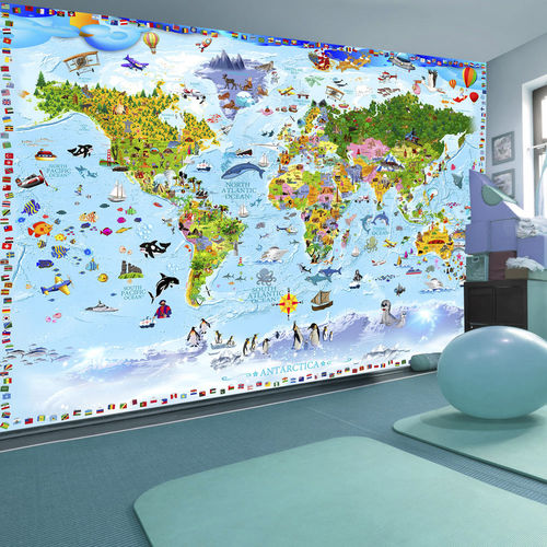 Papel de parede contemporâneo -  WORLD - WALL DESIGNERS - mapa / efeito 3D / para quarto de criança