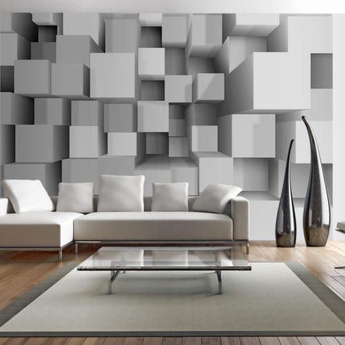 Papel de parede contemporâneo - PUZZLE - WALL DESIGNERS - com padrão geométrico / efeito 3D / cinza