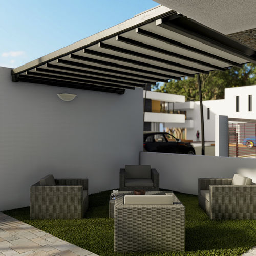 Pérgola apoiada em parede - DAKHLA ATAQUE LITE - Sahara Pergolas - em alumínio / com cobertura em tela / com cobertura retrátil