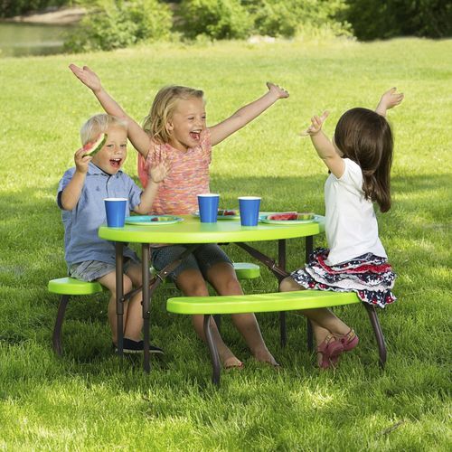 Mesa de piquenique contemporânea - 60132 - Lifetime - em polietileno de alta densidade (PEHD) / com base em aço termolacado / oval