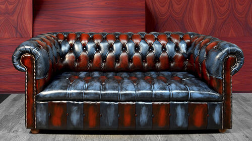 Sofá Chesterfield - DEVIL - Harleq - em couro / multicores / azul