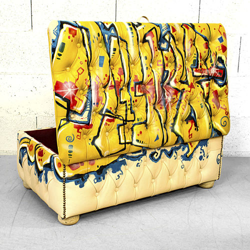 Otomana contemporânea - STREET ART - Harleq - Chesterfield / em couro / com compartimento de arrumação
