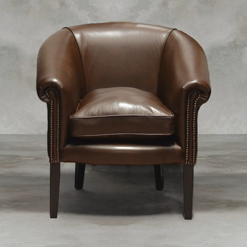 Poltrona clássica - COGNAC - Harleq - em couro / em faia / com almofada removível