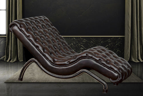 Chaise longue Chesterfield - Harleq - em couro / da linha comercial / preta