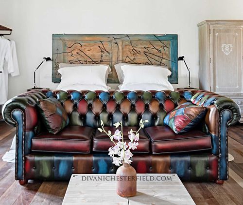 Sofá-cama - CUSHION - Harleq - Chesterfield / em couro / feito à mão