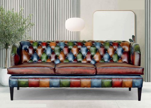 Sofá Chesterfield - LOUNGE  - Harleq - em couro / multicores / em faia