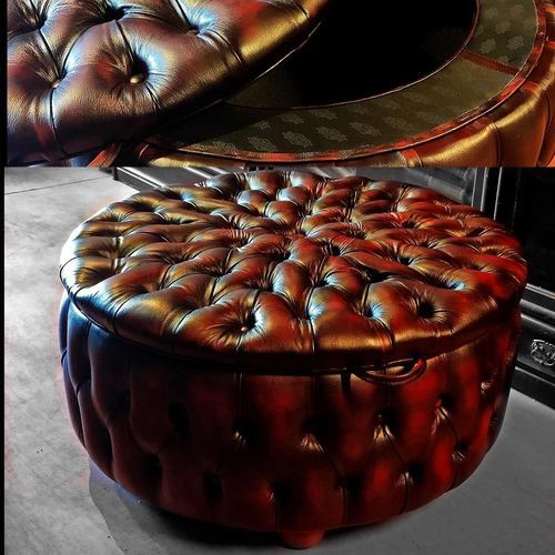 Puff Chesterfield - EXCLUSIVE : CIRCLE - Harleq - em couro / redondo / estofado