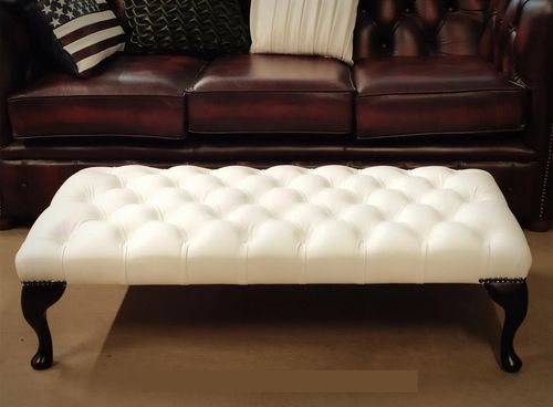 Banco estofado Chesterfield - QUEEN ANNE - Harleq - em couro / com base em mogno / feito à mão