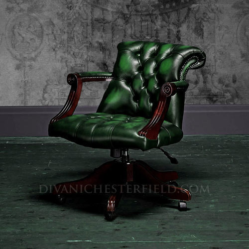 Poltronas de escritório Chesterfield - ADMIRAL - Harleq - em couro / em mogno / com altura ajustável