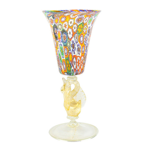 Copo de pé - VENITIAN : WITH MILLEFIORI  - Original Murano Glass s.n.c. - em vidro soprado / em vidro de Murano / em ouro