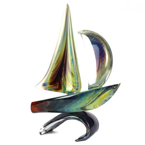 Escultura em vidro de Murano - SAIL BOAT : WITH BASE - Original Murano Glass s.n.c. - em prata