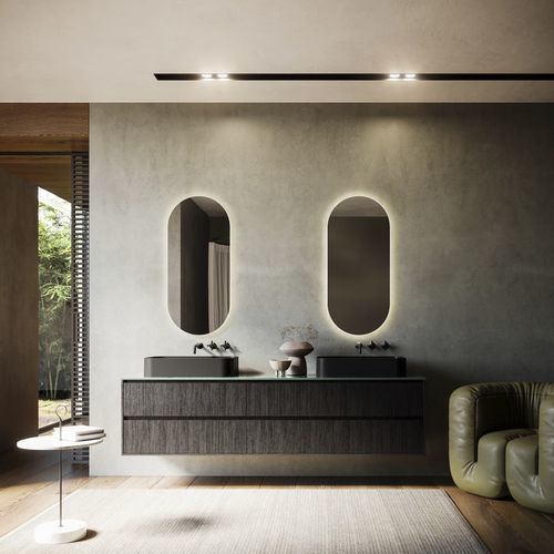 Gabinete de banheiro duplo - CORNICI SYSTEM 15 - PUNTOTRE - suspenso / em madeira / em laminado melamínico