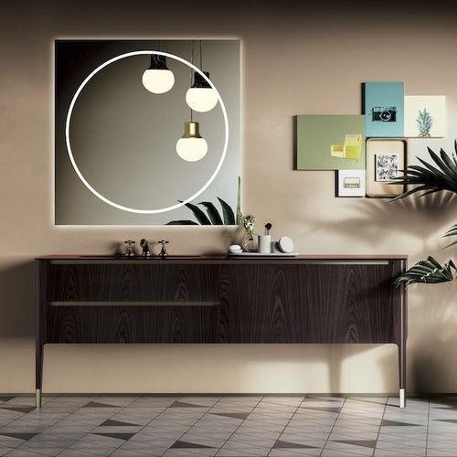 Gabinete de banheiro de parede - ART06 - PUNTOTRE - em mogno / laminado / em vidro laqueado