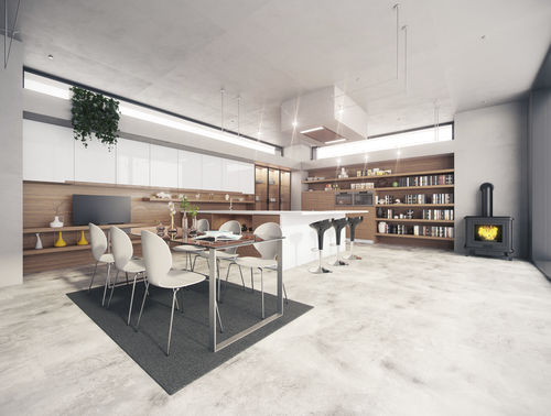 Cozinha contemporânea - BC3 - com folheado de madeira / em madeira maciça / em MDF