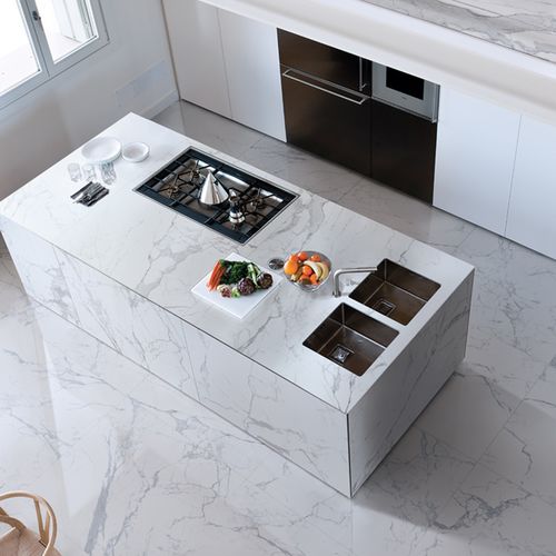 Tampo de bancada em grés porcelanato - +12 - saime - para cozinha / branco / cinza