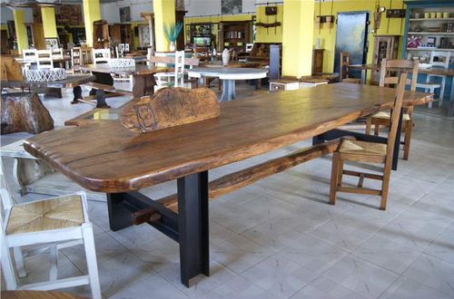 Mesa de jantar de estilo rústico - T-17 - El roure vell - em carvalho / com base em ferro / retangular