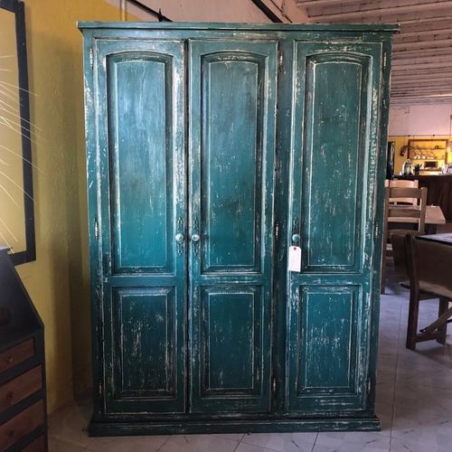 Guarda-roupa de estilo rústico - AR-01 - El roure vell - em madeira / com portas de abrir / azul