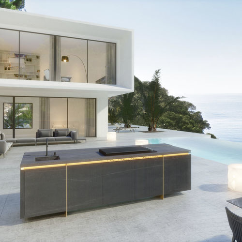 Ilha de cozinha em pedra - N3 System Piasentina - Novara Outdoor Kitchens - de tamanho médio / para ambiente externo / cinza