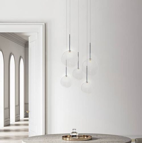 Lustre contemporâneo -  B5 BULLE ROND - ISA MOSS - em vidro soprado / para 5 lâmpadas / com globos