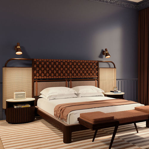 Cama de casal - O’Connell I - WOOD TAILORS CLUB - contemporânea / estofada / com cabeceira