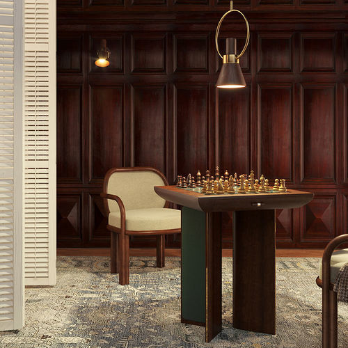 Mesa de xadrez contemporânea - Howard - WOOD TAILORS CLUB - da linha residencial / em nogueira / em couro