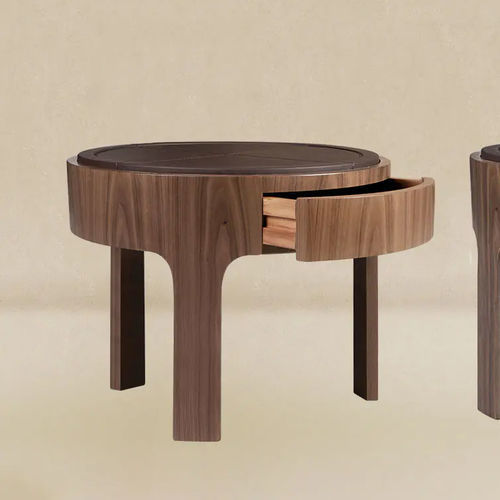 Criado-mudo contemporâneo - Churchill - WOOD TAILORS CLUB - em nogueira / em couro / com base em nogueira