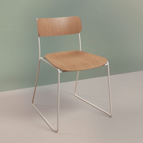 Cadeira contemporânea - SEN 77,1 - NOMA Editions - para ambiente interno / em carvalho / com base em aço laqueada