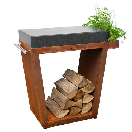 Tampo de bancada em madeira - TRAPEZE BIG - ARTISS DESIGN - em aço / para cozinha / de jardim