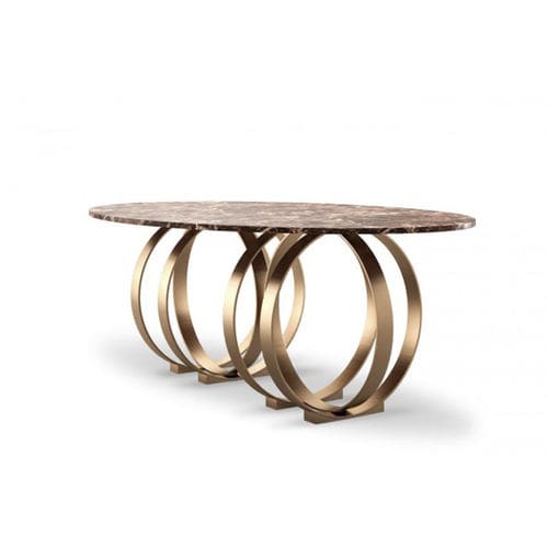 Mesa de jantar contemporânea - BOULDER - Porus studio - em mármore / com base em latão escovado / oval