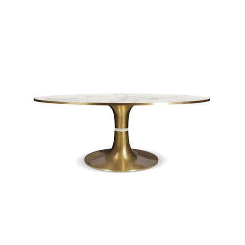 Mesa de jantar contemporânea - CADDO - Porus studio - em mármore / com base em latão escovado / redonda