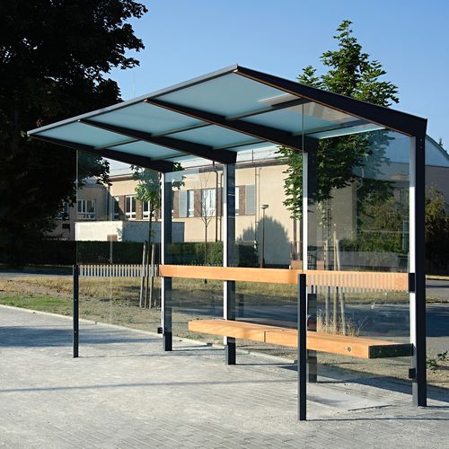 Abrigo de ônibus em aço - SITEO - STREETPARK s.r.o. - em vidro temperado / em policarbonato / com banco