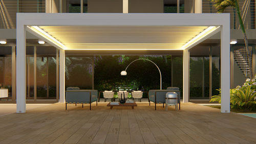 Pérgola em alumínio pintado - GRETA FLOW - RGM srl - em PVC / com cobertura retrátil em lona PVC / motorizada