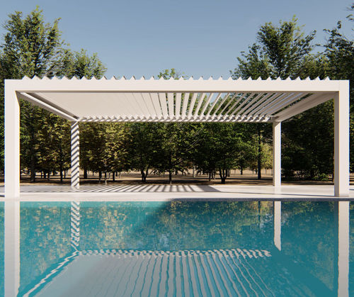 Pérgola em alumínio pintado - CLIMAX FLOW - RGM srl - com lâminas quebra-sol / motorizada / para bar