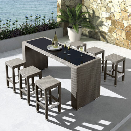 Mesa alta contemporânea - H-50001 - Howvin outdoor furtniture - em ratã / em vidro / com base em ratã